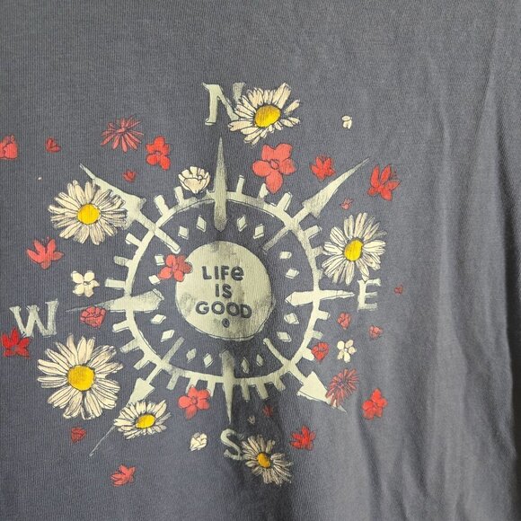 Life Is Good Compass Daisy Graphic Print Crusher Tee Shirt Size M - Picture 3 of 5